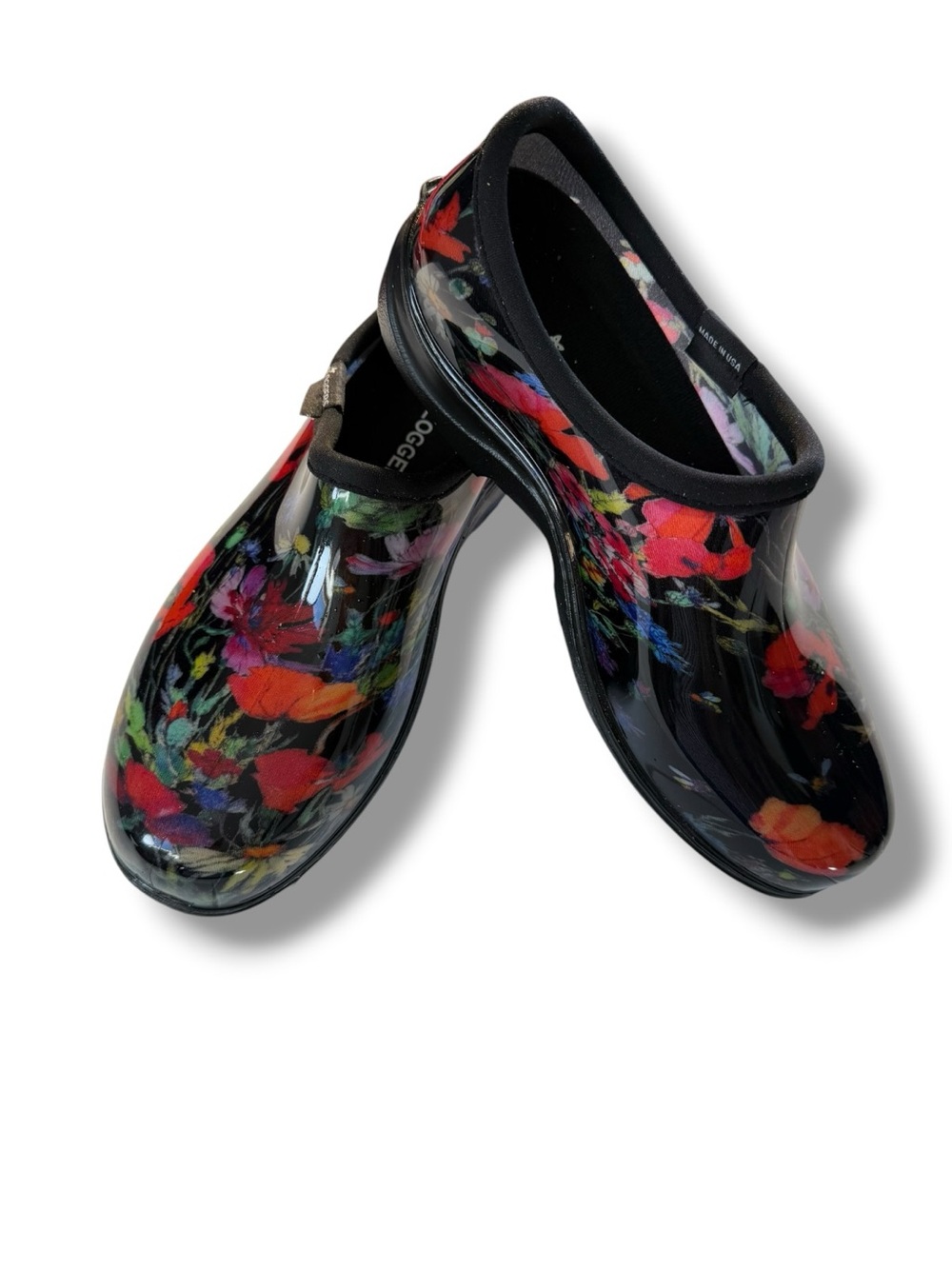Sloggers Black Floral Waterproof Slip-On Clogs Size 10